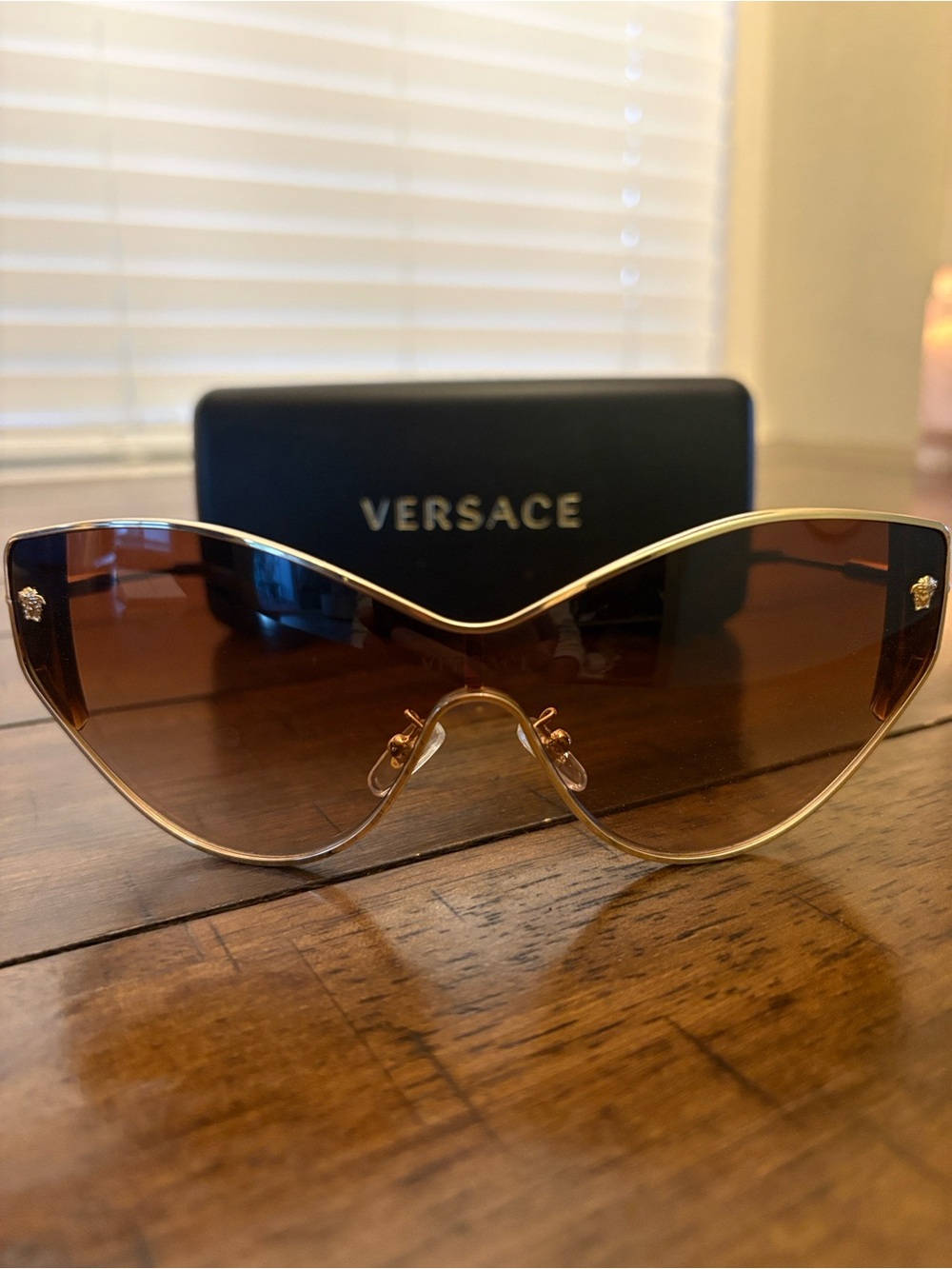 Versace Gold Frame Brown Gradient Cat-Eye Sunglasses